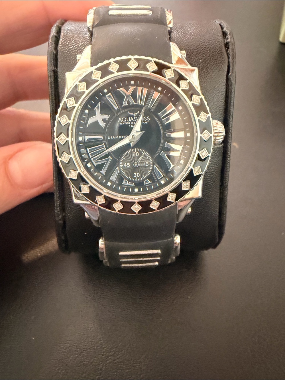 Aquaswiss Black Dial Men's Watch with Diamond-Accent Bezel
